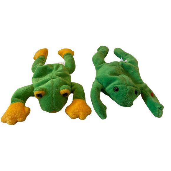 Lot of 2 Smoochy Legs The Frog Ty Beanie Baby Plush Collectible Vintage 90s - Picture 1 of 12
